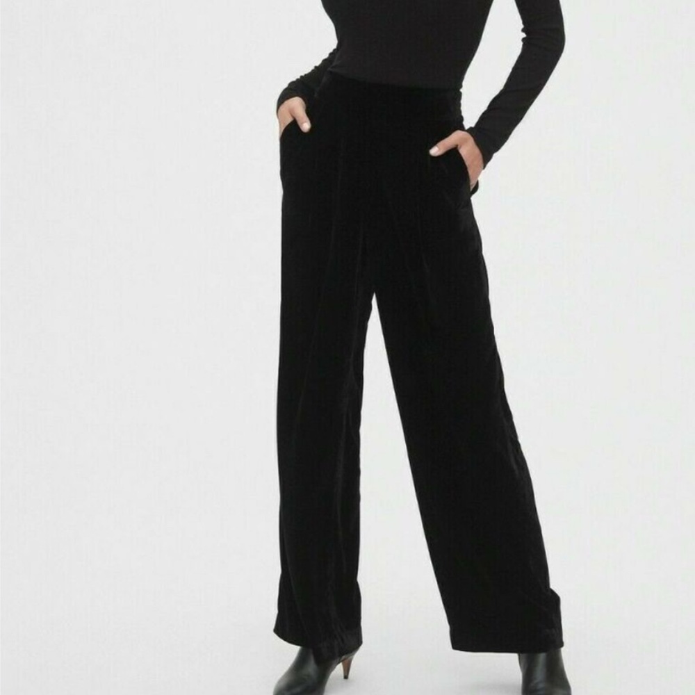 Gap Black Ribbed‎ Crushed Velvet Wide-Leg High-Rise Holiday Trousers Large EUC